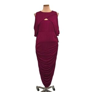 NWT Kiyonna Midi Dress Size 2X Magenta Pink Ruched Bodycon